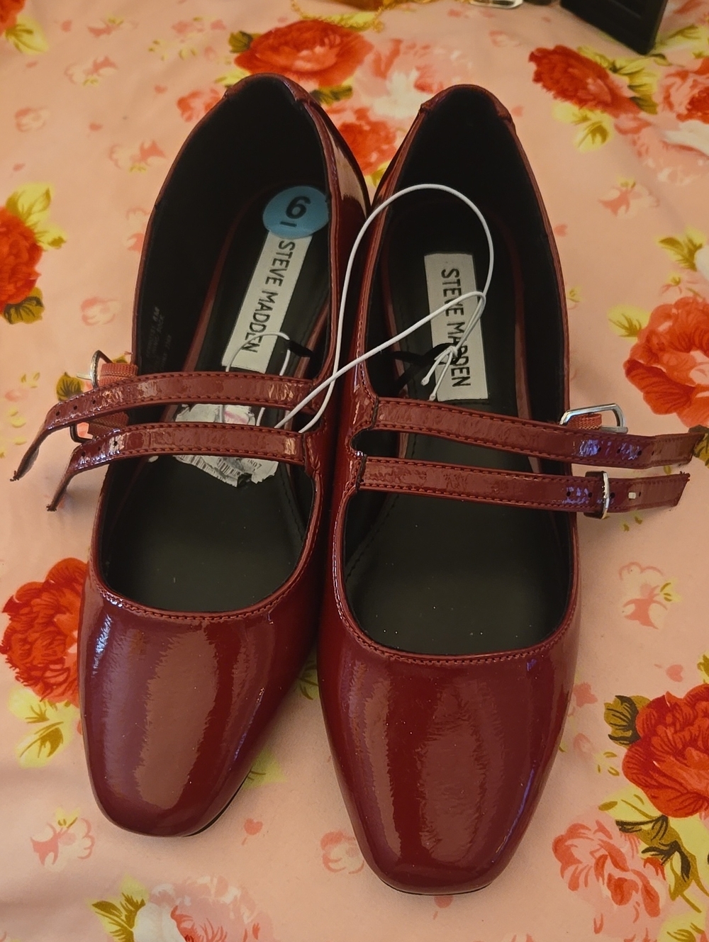 Steve Madden Burgundy Patent Double-Strap Mary Jane Flats